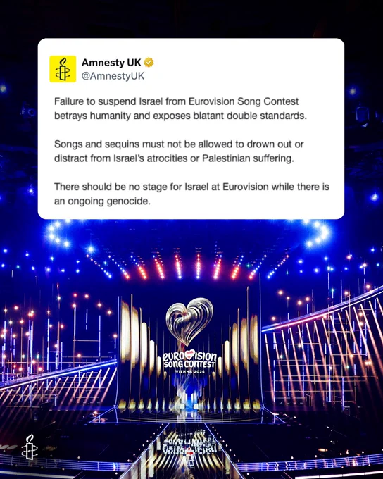 Songs and sequins must not be allowed to drown out or distract from Israel\u2019s atrocities or Palestinian suffering.  \n\nThere should be no stage for Israel at Eurovision while there is an ongoing genocide. 