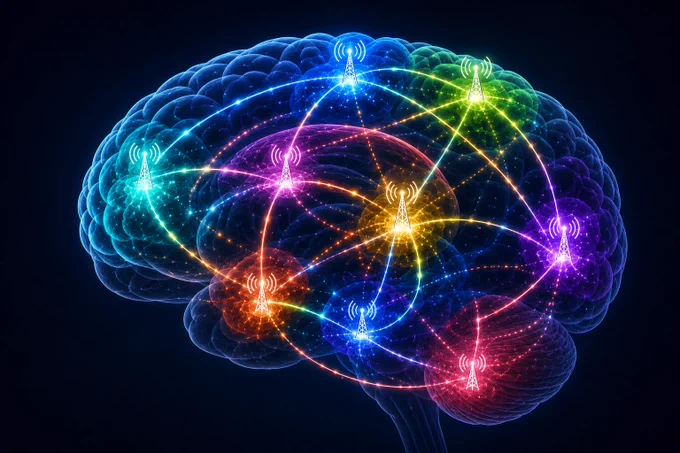 Illustrazione digitale di un cervello umano stilizzato e luminoso generata con intelligenza artificiale
