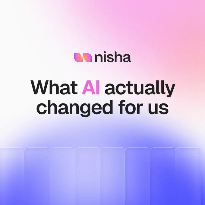 Text highlights how AI has impacted society, featuring a logo and a gradient background in soft pink and blue tones.