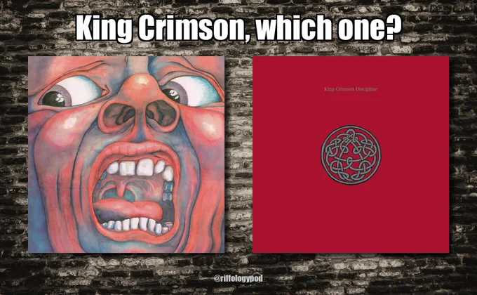 Image for the post showing album artwork and asking to choose between In The Court Of The Crimson King and Discipline by King Crimson