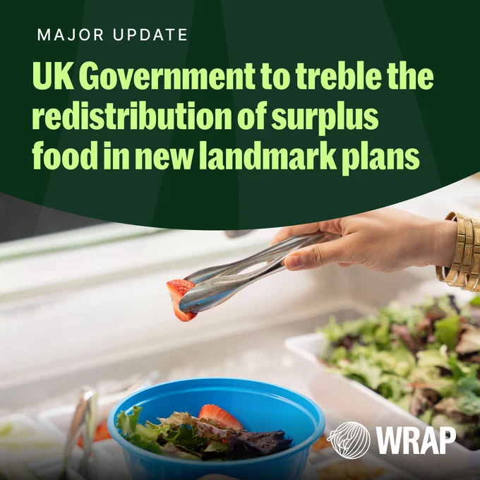 Graphic reads 

Major update
UK Government to treble the redistribution of surplus food in new landmark plans