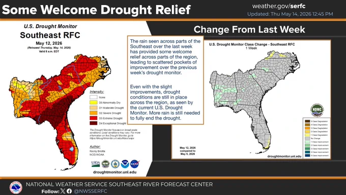 An image comparing the current U.S. drought monitor and the change map comparing it to last week's drought monitor. 