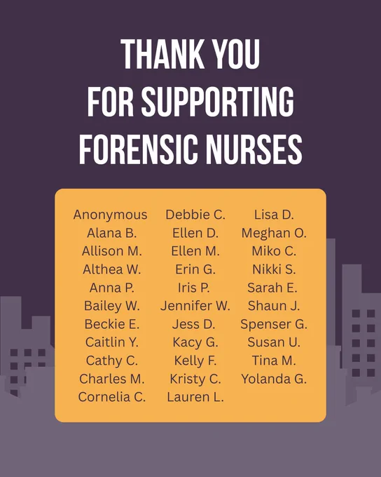 A list of 32 donors who participated in Give Greater DC day is shared with text that reads: "Thank you for supporting forensic nurses." 