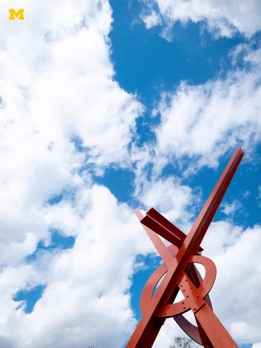 Mostly blue skies above the Orion sculpture on U-M’s Central Campus.
