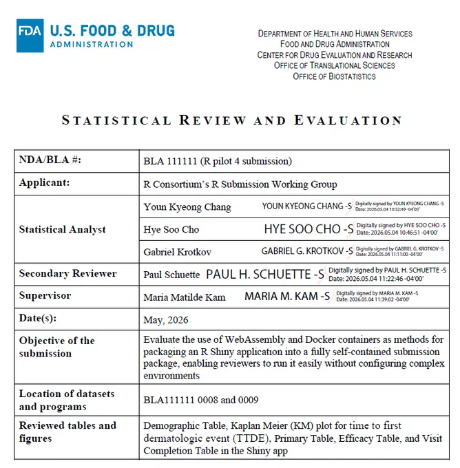 screenshot of FDA statistical review and evaluation response