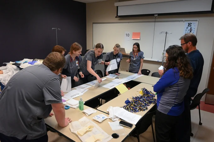 Nursing students complete the "escape room" simulation.