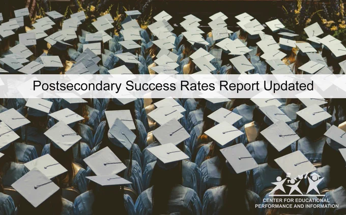 Image of college graduates. Text reads, "Postsecondary Success Rates Report Updated."