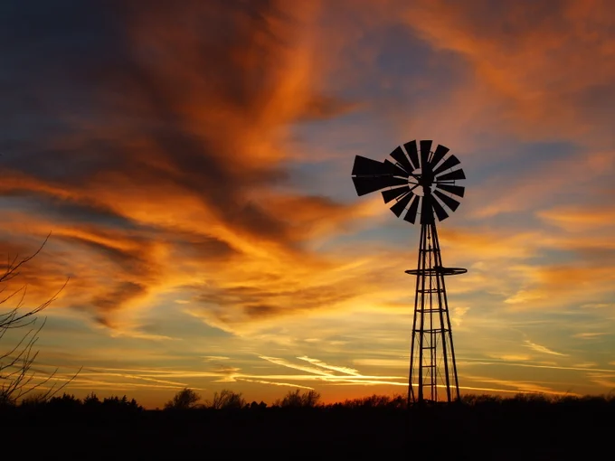 windmill at sunset
