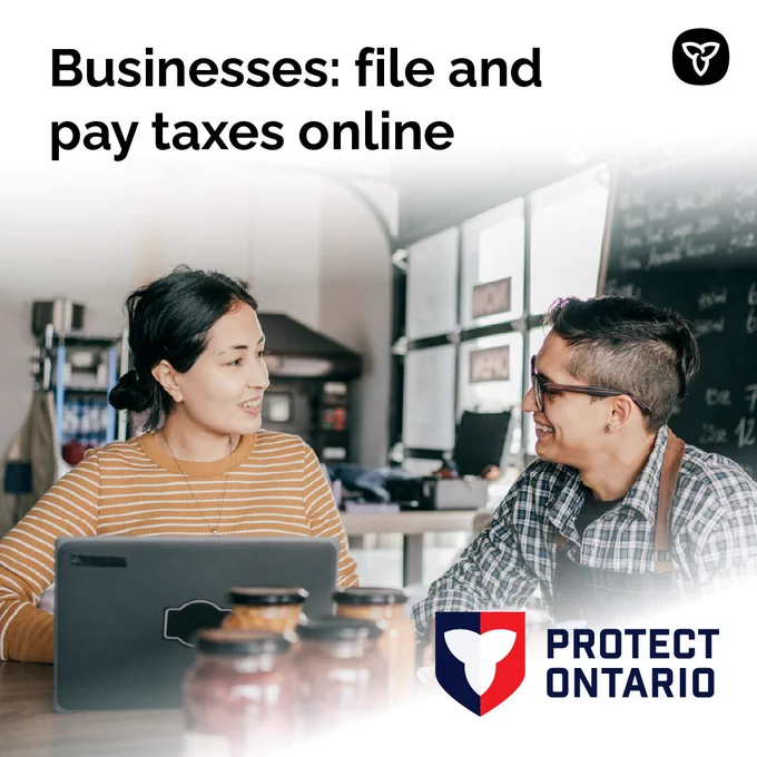 Photo of an owner in their small shop at work.

Text: Businesses: file and pay taxes online
