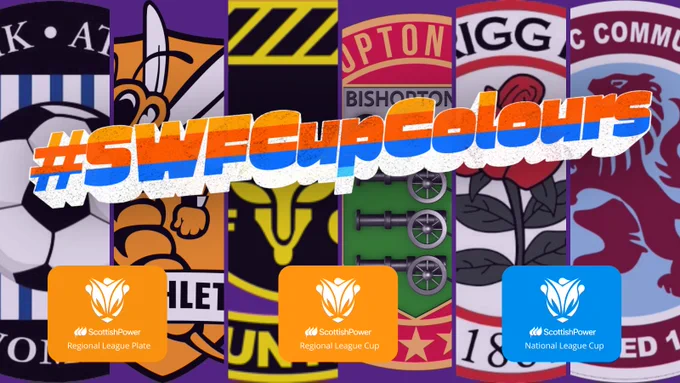 the club badges feature in a colourful banner