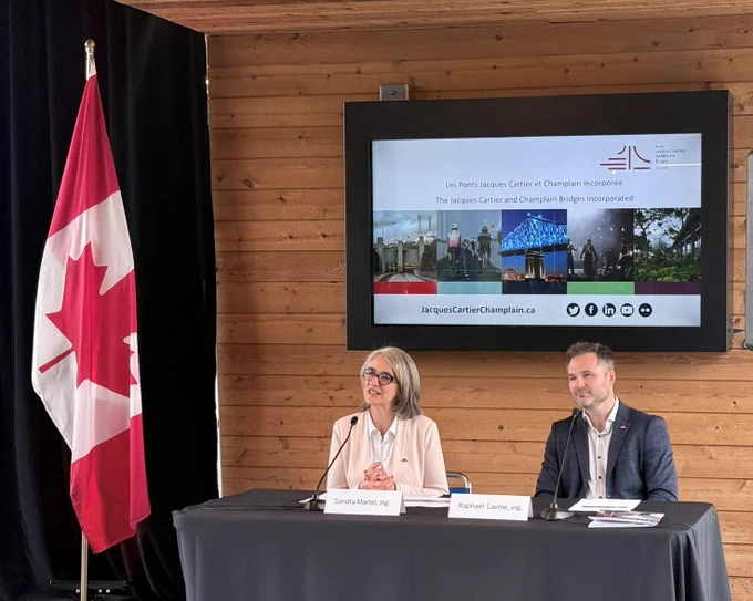Mme Sandra Martel, première dirigeante de PJCCI et M. Raphaël Lavoie, directeur principal, Projets
Ms. Sandra Martel, Chief Executive Officer of PJCCI, and Mr. Raphaël Lavoie, Senior Director, Projects