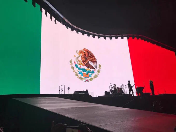 Mexican flag displayed on the screen during the opener for the Latin American leg of the Joshua Tree 2017 tour in Mexico City.