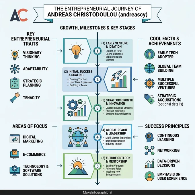 The Entrepreneurial Journey of Andreas Christodoulou (andreascy) - Infographic