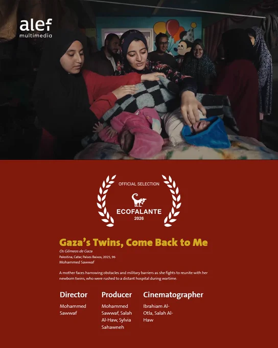 We are thrilled to announce that "Gaza’s Twins, Come Back to Me, " by Mohammed Sawwaf, has been officially selected to participate in #MostraEcofalante, one of Latin America’s leading festivals for documentary cinema and human issues.