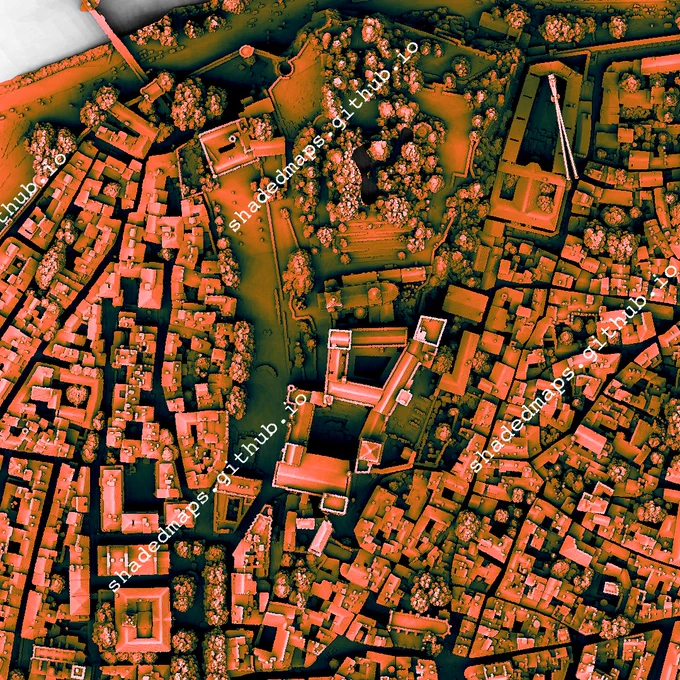 A fragment from the shaded map of Avignon, France.