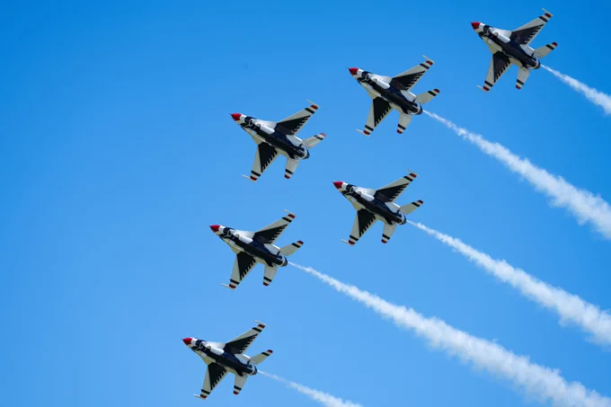 The U.S. Air Force Air Demonstration Squadron “Thunderbirds”, perform during an airshow.