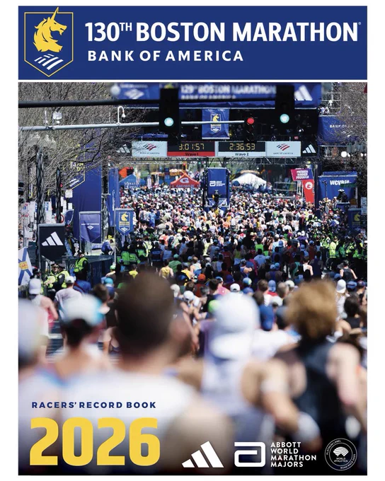 Mock cover photo of the 2026 Boston Marathon presented by Bank of America Racers’ Record Book