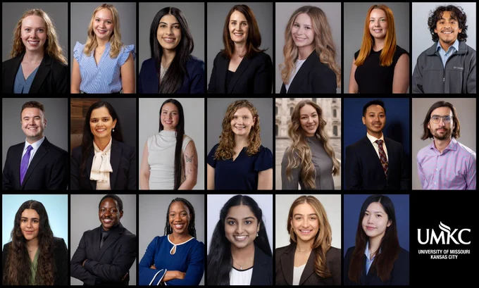 20 headshot photos of Dean of Students Honor Recipients lined up in three rows.