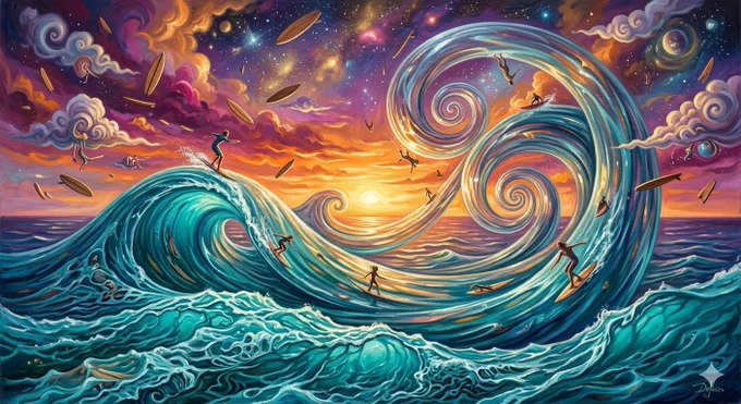 Quando o surf encontra o surrealismo, o oceano deixa de seguir as regras da realidade. 

Ondas infinitas, tubos impossíveis e pranchas flutuando entre galáxias e pôr do sol cósmico. 

O mar vira arte, sonho e movimento ao mesmo tempo. 🌀🏄‍♂️

#SurfReport #SurfArt #SurrealSurf #WaveArt #SurfCulture #OceanDreams #SurfFantasy #PsychedelicSurf #SurfLifestyle #OceanArt #Surrealism #WaveLife