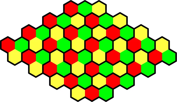 A tiling of a plane region using trihex tiles.