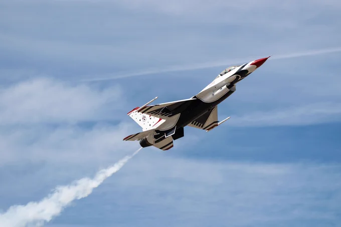 The U.S. Air Force Air Demonstration Squadron “Thunderbirds”, perform during an airshow.