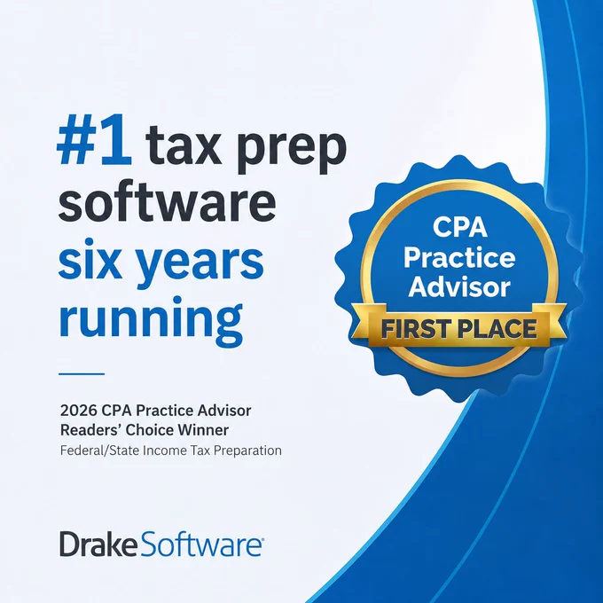 Drake Software named #1 tax prep software for six consecutive years by CPA Practice Advisor readers.