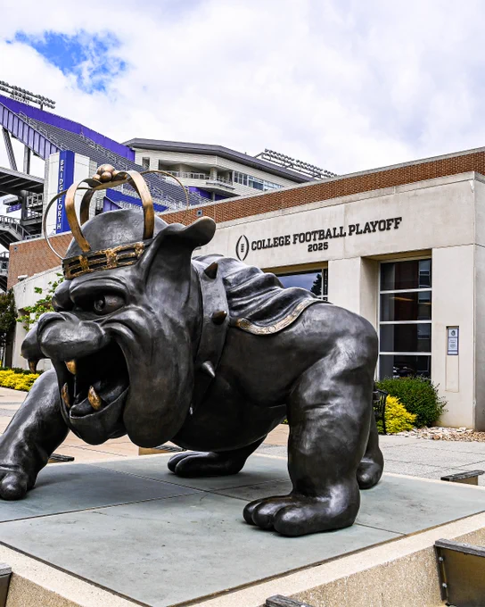 The Robert & Frances Plecker Athletic Performance Center with the new "College Football Playoff" signage.