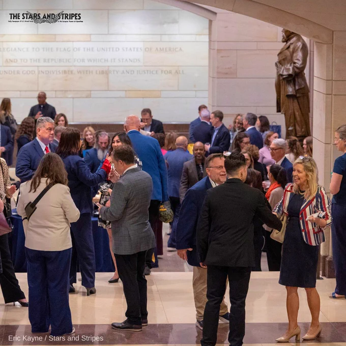 A crowd of people in the Capitol Visitor Center. (Eric Kayne/Stars and Stripes)