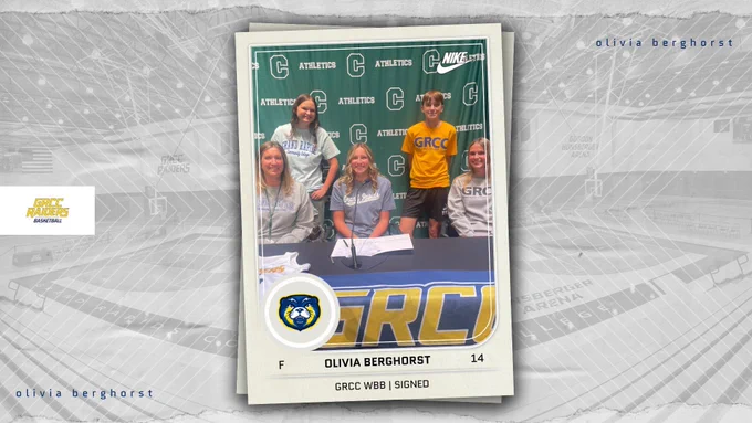 Graphic with a picture showing a student athlete and family members as they sign their National Letter of Intent to play college athletics.