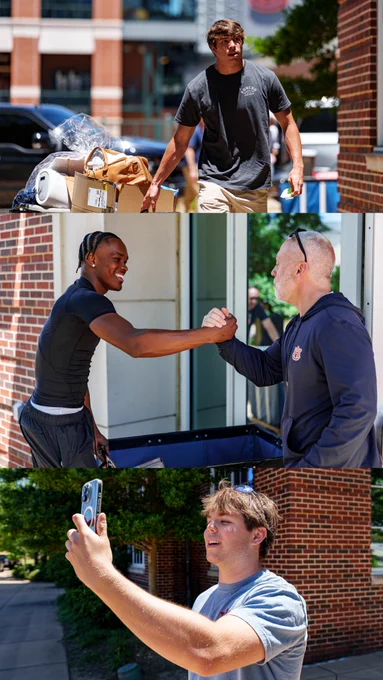 Photos of WR Jack Ellenburg, S Damonte Tabb, and RB Stuart Andrews during Move-In Day at Auburn University