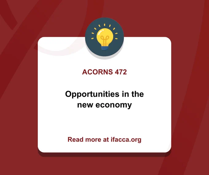 Image includes a light bulb graphic with text that reads ACORNS 472: Opportunities in the new economy