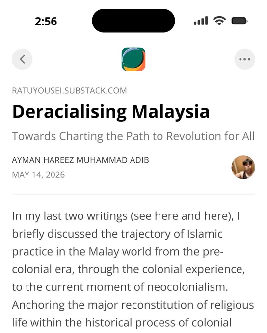 Deracialising Malaysia by Ayman Hareez Muhammad Adib available on Substack.