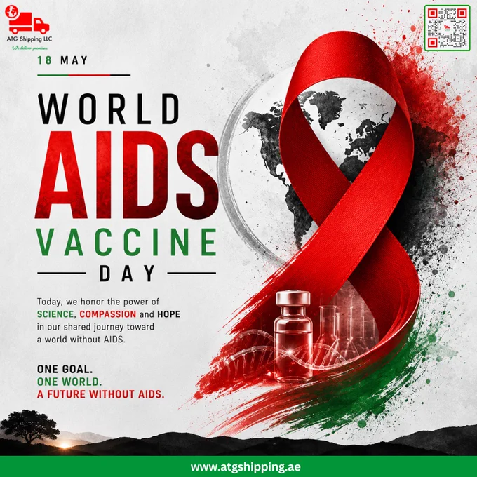 Professional World AIDS Vaccine Day design highlighting awareness campaign, red ribbon, and commitment to ending AIDS worldwide.