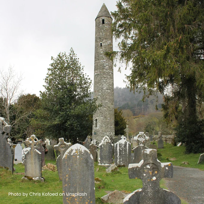 Image of the graveyard at Glendalough in Wicklow. Photo by Chris Kofoed on Unsplash .