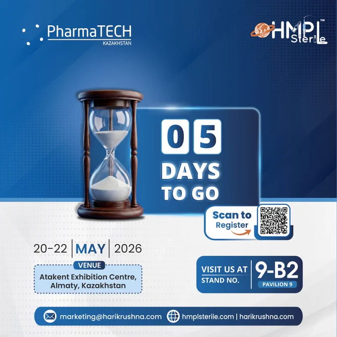 Just 5 days to go for PharmaTECH Kazakhstan 2026 🚀

HMPL Sterile will be at Stand 9-B2, Pavilion 9, Atakent Exhibition Centre, Almaty, showcasing advanced liquid processing and sterile packaging solutions built for real pharmaceutical manufacturing needs.

From precision to compliance, the focus is simple: help manufacturers run cleaner, faster, and more reliably with proven fill-finish and packaging technologies.

📍 Almaty, Kazakhstan
📅 20–22 May 2026

Pre-register: https://bit.ly/3OHoUah
More details: https://bit.ly/4n8U07o

#PharmaTECHKazakhstan #HMPLSterile #PharmaManufacturing #PharmaInnovation #FillFinish #PharmaceuticalIndustry #CentralAsia #HarikrushnaMachines #GMP #Technology #Packaging