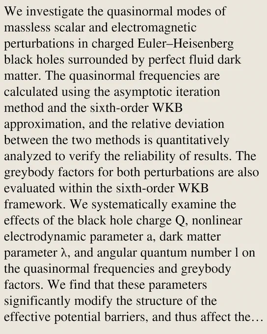 We investigate the quasinormal modes of massless scalar and electromagnetic perturbations in charged Euler–Heisenberg black holes surrounded by perfect fluid dark matter. The quasinormal frequencies are calculated using the asymptotic iteration method and the sixth-order WKB approximation, and the relative deviation between the two methods is quantitatively analyzed to verify the reliability of results. The greybody factors for both perturbations are also evaluated within the sixth-order WKB framework. We systematically examine the effects of the black hole charge Q, nonlinear electrodynamic parameter a, dark matter parameter λ, and angular quantum number l on the quasinormal frequencies and greybody factors. We find that these parameters significantly modify the structure of the effective potential barriers, and thus affect the oscillation frequencies, damping rates, and wave transmission and reflection properties of the perturbed fields.