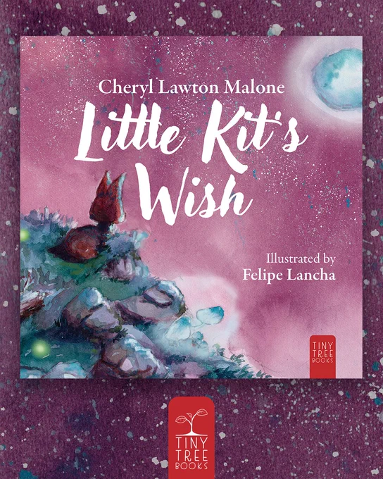 Cover of Little Kit's Wish on a purple background with coloured stars and spots.