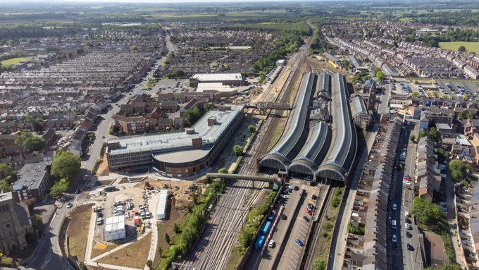 An aerial view of Darlington Station.