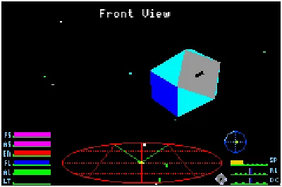Space view including a Coriolis station in Gameboy Advance Elite by Quirky. Download the game from https://www.geocities.ws/quirky_2k1/downloads/index.html