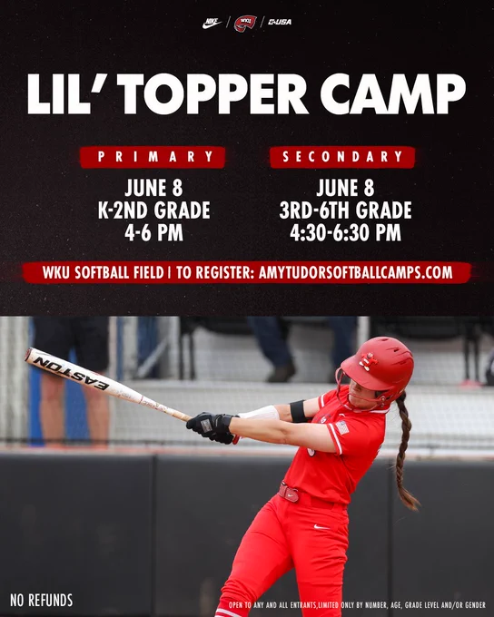 Little Topper Camp, June 8, 4-6 for kinder-2nd grade, 4:30-6:30 for 3rd-6th grade.
