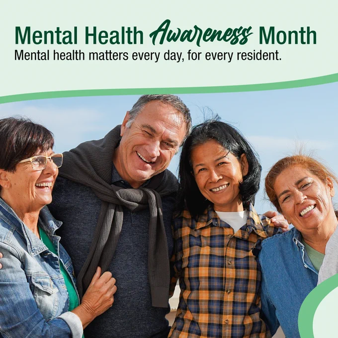 Group of diverse adults standing together outdoors promoting Mental Health Awareness Month and daily mental health importance.