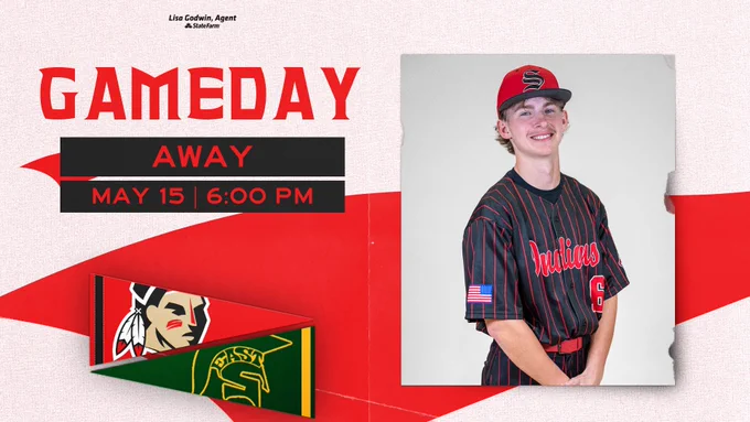 Gameday away graphic featuring May 15 matchup at 6:00 PM against Greenbrier East Spartans.