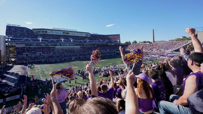 Photo of a full and energetic Bridgeforth Stadium. 