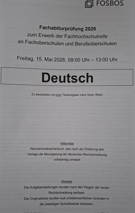 Fachabitur Prüfungsbogen für Deutsch