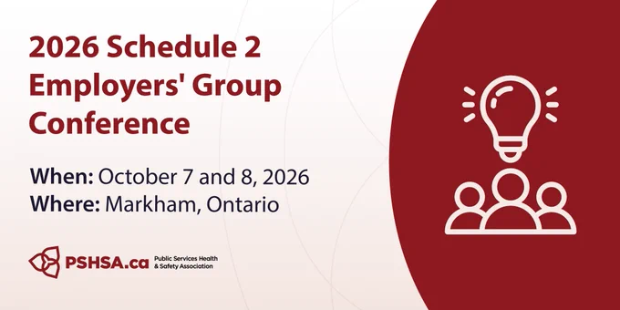 The text reads: "2026 Schedule 2 Employers' Group Conference. October 7 and 8, 2026, in Markham, Ontario." with an icon of three people and a lightbulb above their heads. 