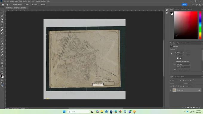 Old, weathered map displayed in Photoshop with visible creases and annotations on a beige background.