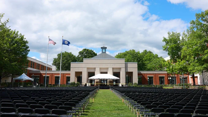 Chairs lined up for UVA Law commencement ceremony