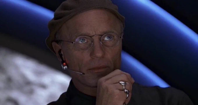 Ed Harris as Christof, the enigmatic, god-like creator and director of the reality show in the 1998 film The Truman Show. Currently being used in the meme-circuit 