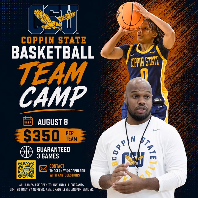 Register for the Coppin State Basketball Team Camp Today at www.coppincamps.com

Contact Tatyana McClaney with any questions at tmcclaney@coppin.edu