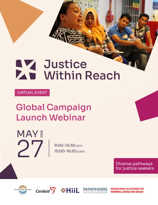Event flyer with details for the Justice within Reach Global Campaign Launch Webinar.